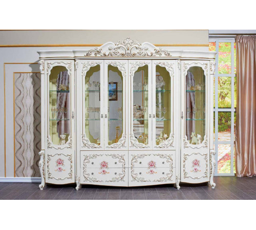 Шкаф-витрина 6-х дверный Венеция Классик (крем)