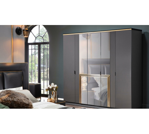 Пятистворчатый распашной шкаф для одежды и белья с зеркалом в спальню Carlino CARL-33