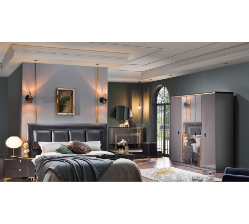 Пятистворчатый распашной шкаф для одежды и белья с зеркалом в спальню Carlino CARL-33