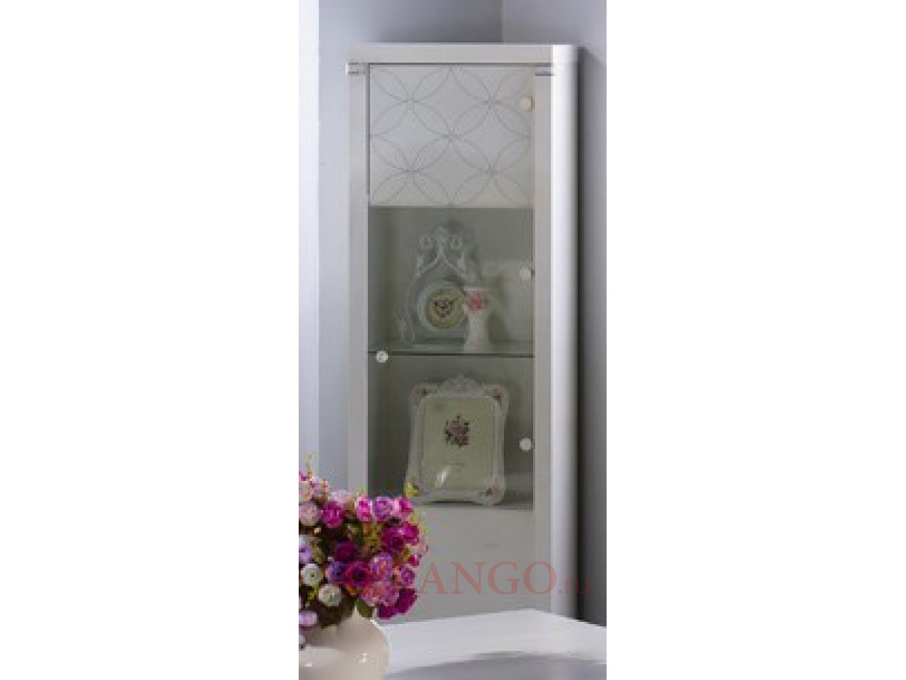Одностворчатый шкаф витрина для посуды в гостиную Мира MIRA-02 белый