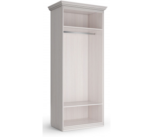 Шкаф 2-х дверный с глухой дверью и зеркальной Неаполь Ясень анкор светлый (патина "серебро")