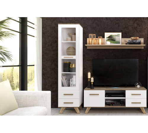 Гостиная Вега Скандинавия 2 (глянец, белый + дуб каньон)