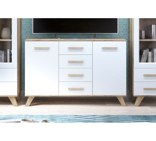 Гостиная Вега Скандинавия 2 (глянец, белый + дуб каньон)