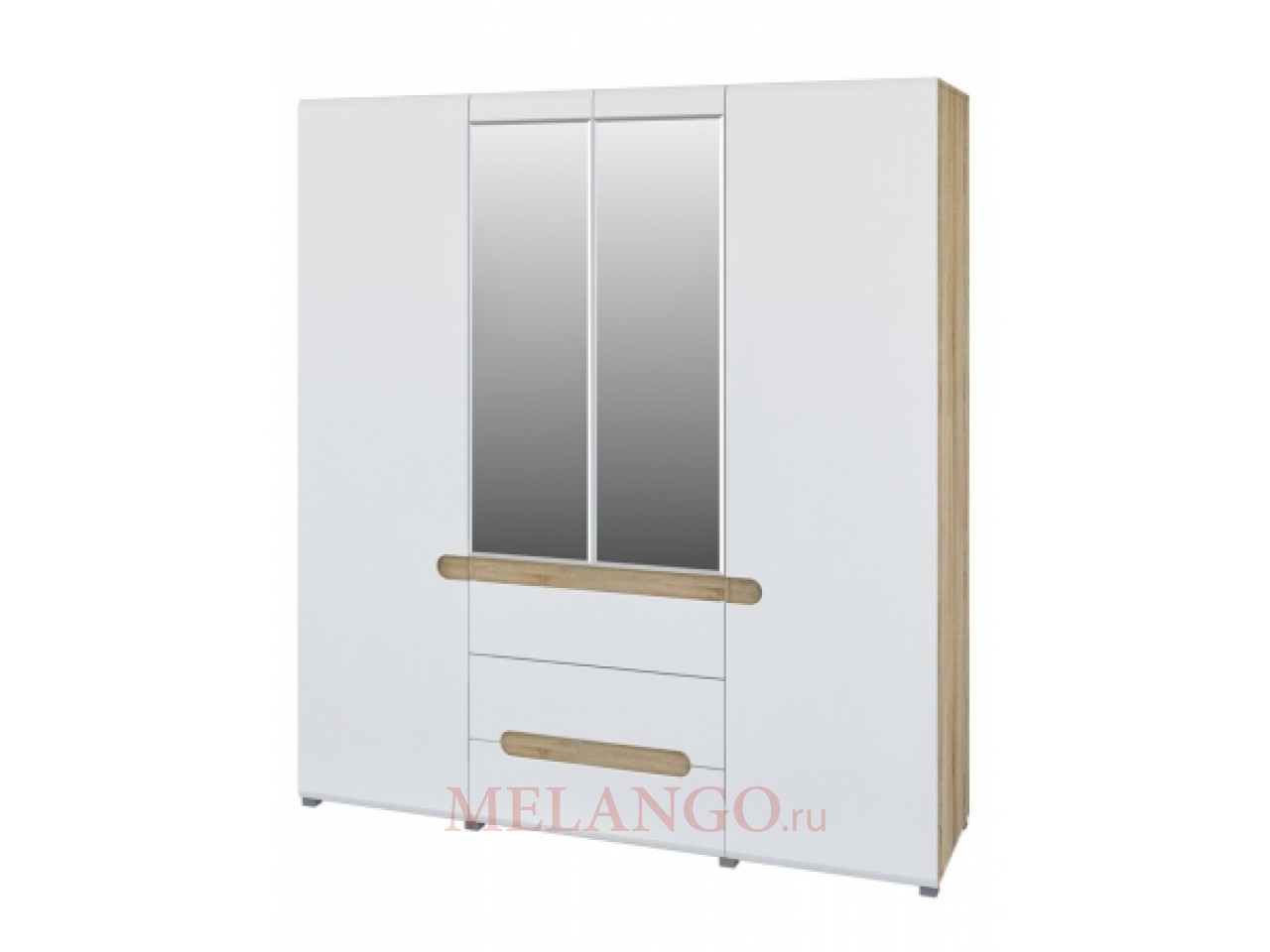 Четырехстворчатый шкаф для одежды и белья с зеркалом в спальню Леонардо МН-026-09