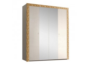 Четырехстворчатый шкаф для одежды с зеркалом Тиффани Премиум ТФШ1/4(П) (слоновая кость, золото)